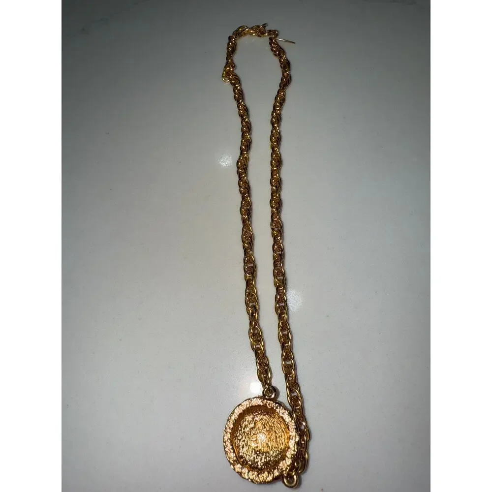 Chanel CC Quilted Round Pendant Necklace - Gold-Tone